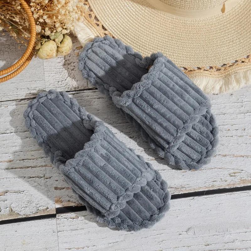 fashion 2024 Women's Fashion Simple Solid Color Slip-on Slippers Indoor Home Couple Striped Open-toe Cotton Slippers Zapatos De Mujer