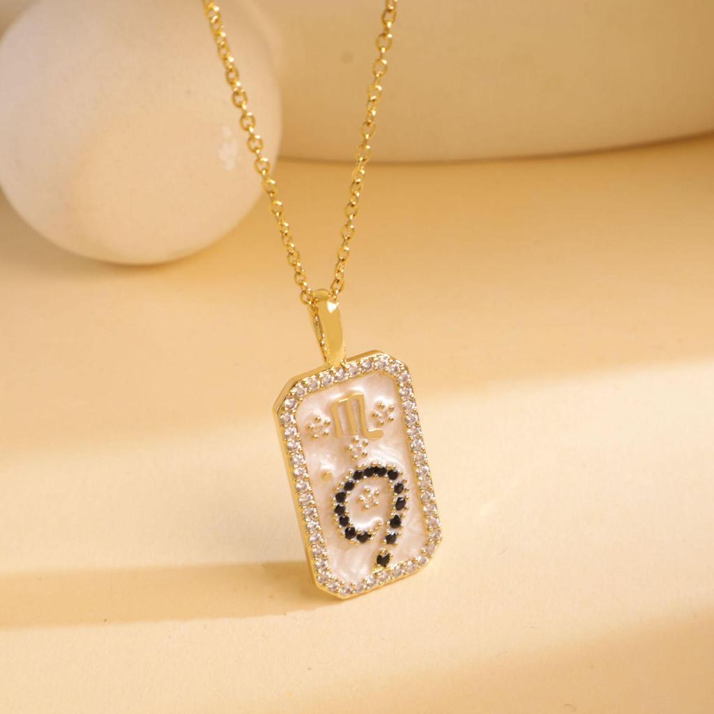 Colored Zircon Horoscope Necklace - European & American Style, Women's Light Luxury Accessory for Autumn/Winter