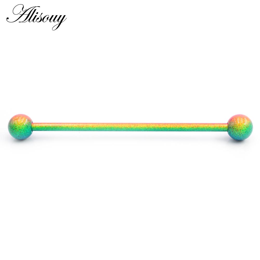 Alisouy 2PC Candy Backfarbe Edelstahl Kugel Ohrring Piercing Industrial Barbell Bar Gerüst Ohrknorpel Helix Schmuck