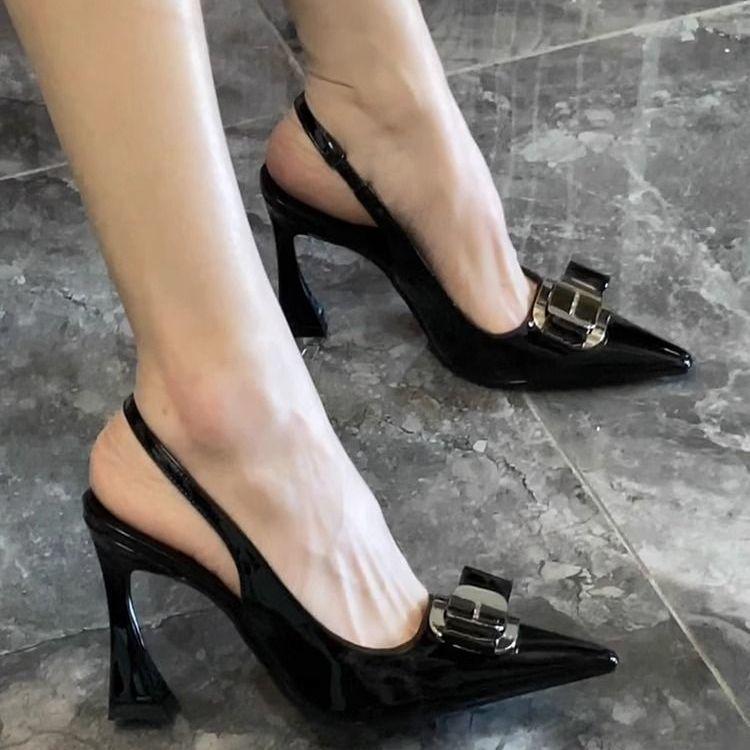Soft sole temperament pointed head sexy bag head sandals women's 2025 summer new high heels metal decoration word empty