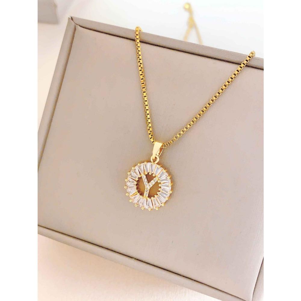 Necklace Does Not Fade, Women's Summer Square Circle Letter Necklace, Titanium Steel Necklace, Versatile High-end Clavicle Chain