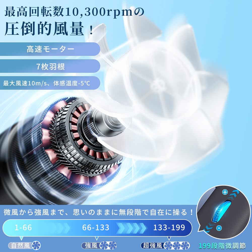 Portable Fan NEW Handheld Fan with Cooling High Stepless Fast with Cooling Mini Heat Black [2025 Model] Plate, 10m/s Airflow, 1-199 Adjustment,