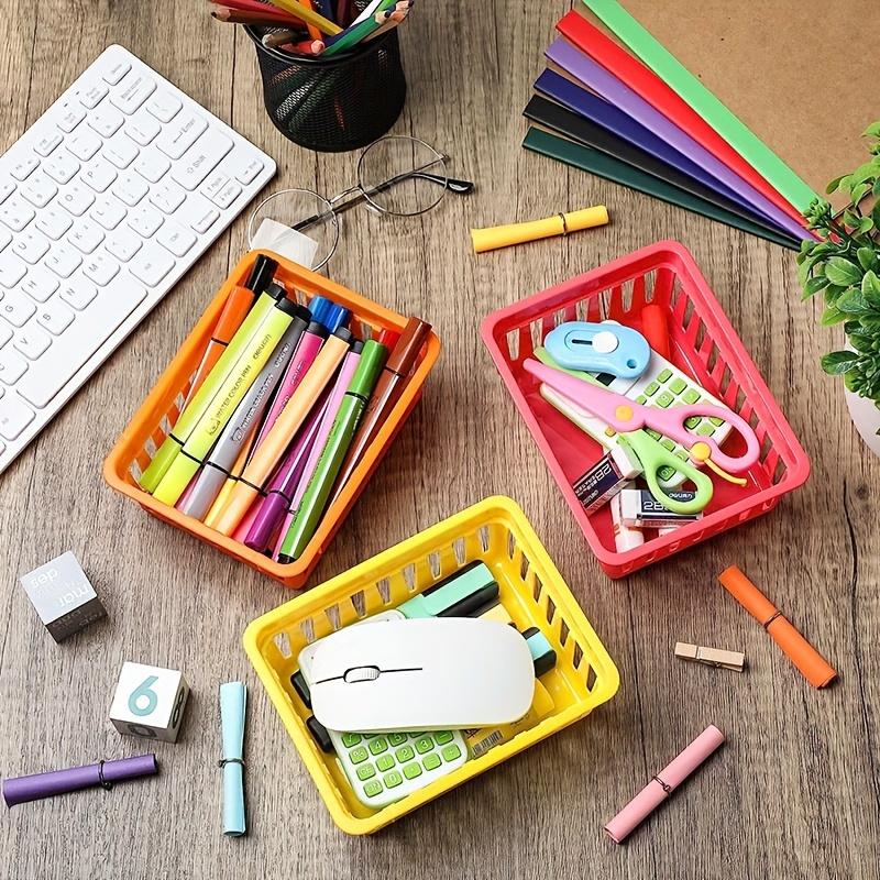 Bunter Büroaufbewahrungskorb Kunststoff Schreibwarenkorb Stapelbarer Aufbewahrungskorb Stifteaufbewahrungsbox Haushaltsgegenstand Aufbewahrung 6 Stück