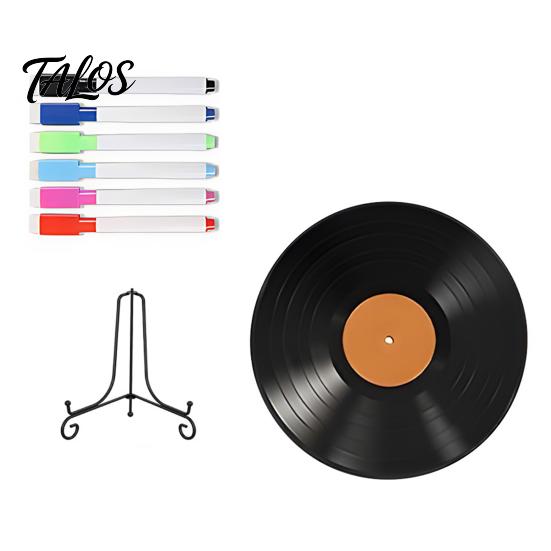 Artistic Record Displays Vinyl DIY Graffiti Clock Ornament, Blank Acrylic Retro Tabletop Wall Personalized Gift Ideas Decor with Stand, Reusable