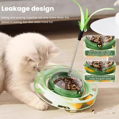 Wobble Cat Toy Interactive Cat Treat Dispenser with Track Ball And Feather Teaser Wand Slow Feeder Puzzle Toy for Indoor Cats Exercise Entertainment