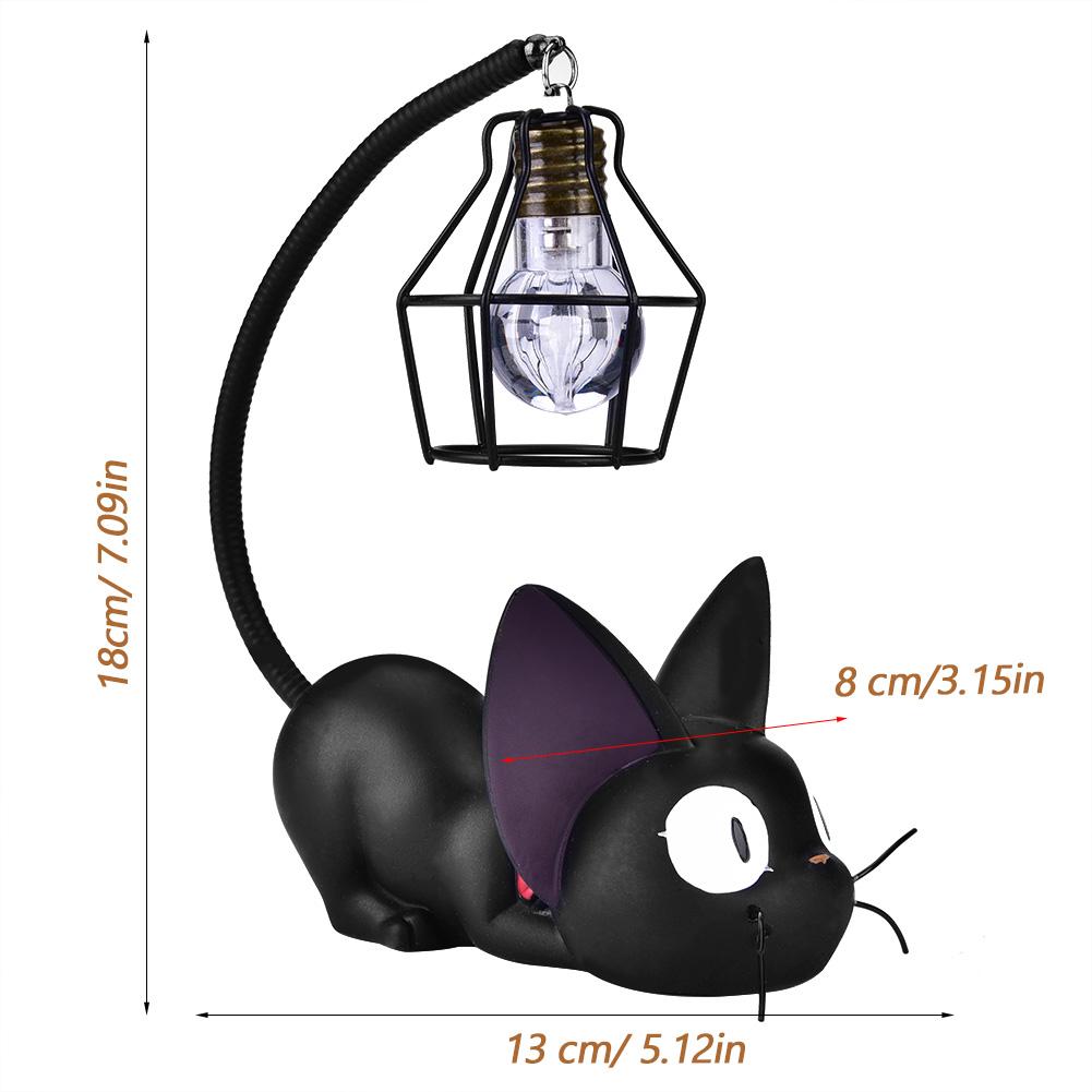 Cute Black Cat Night Light Resin Craft Desktop Lamp Room Table Decoration Gift (Black Eyes)