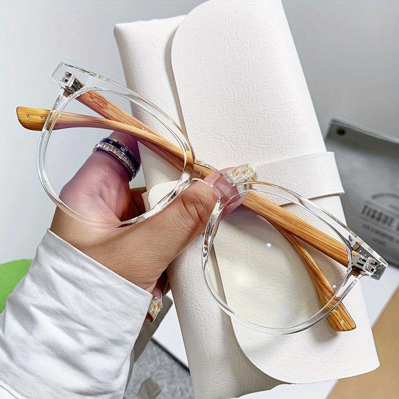 1pc Blue Light Blocking Glasses Retro Wood Grain Round Square Frame for Eye Protection
