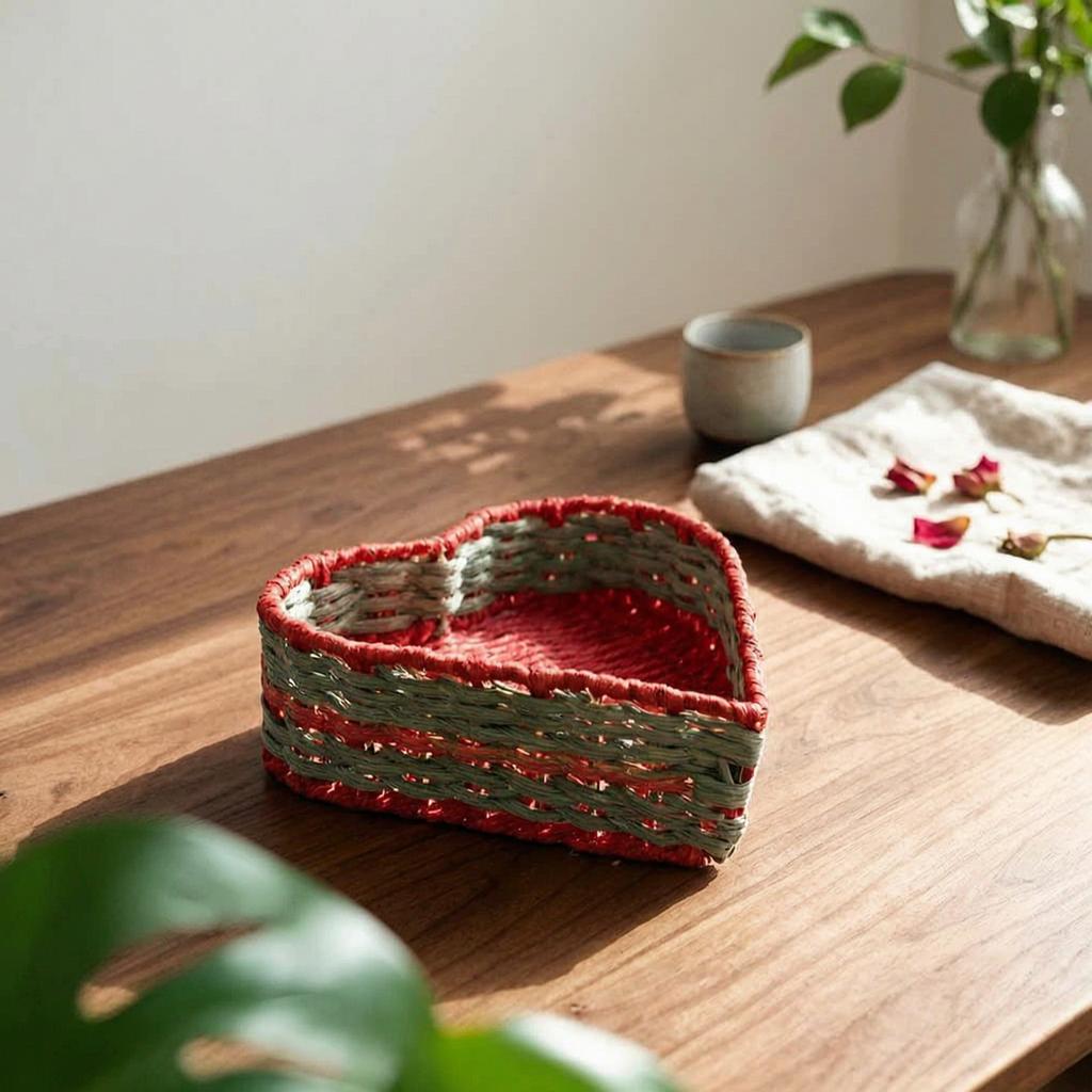 Heart Shaped Storage Basket Handmade Heart Storage Basket Multi-Purpose Easy to Organize for Dresser