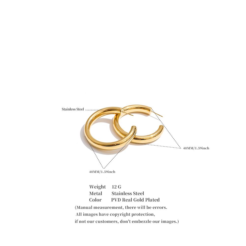 Yhpup 40mm Anti-allergy Stainless Steel C Shape Round Daily Metal Shiny Hoop Earrings Minimalist High Quality Waterproof Jewelry