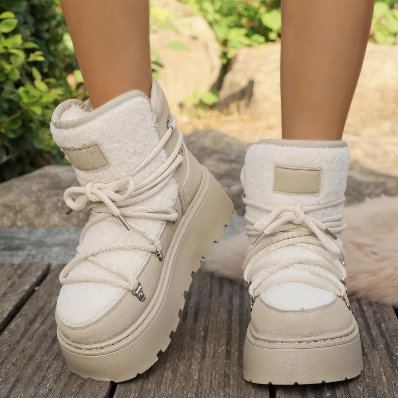 Fashion Fashion New Round Head Sexy Thick-soled Non-slip Casual Snow Boots Winter Lace-up Elegant Comfortable Walking Boots for Women