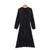2025 Spring/Autumn Women's Fashion Crew Neck Long Sleeve Belted Pleated Maxi Dress