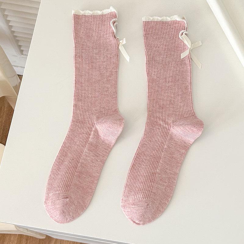 Spring Autumn Open Toe Cotton Stockings Women's Stockings Butterfly Knot Accessories Mid-Calf Stockings Casual Stockings Pile Stockings