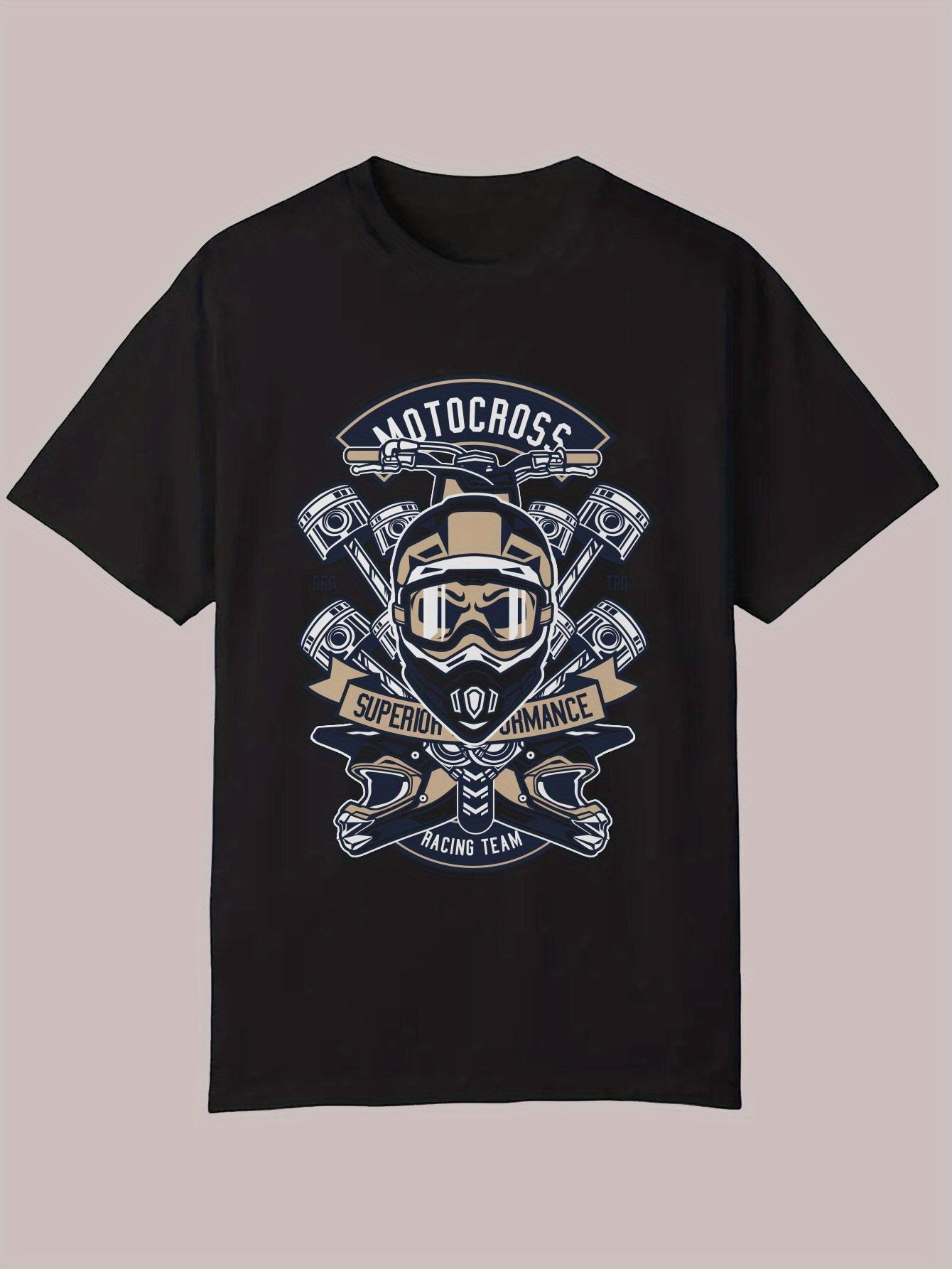 Summer Casual Graphic T-shirt - Motocross Dirt Race Skull Helmet Design XXXXL