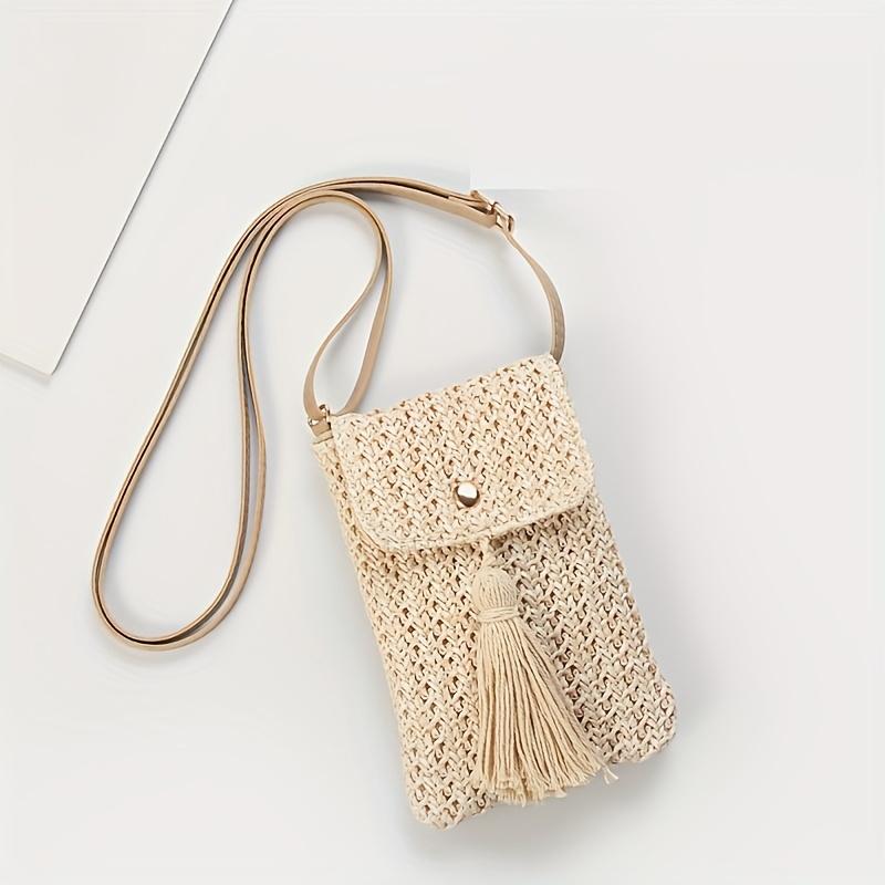 

[Мини наплечная сумка] Легкая плетеная полиэстеровая мини-наплечная сумка | Шикарная летняя пляжная отпускная повседневная кроссбоди сумка-чехол для телефона