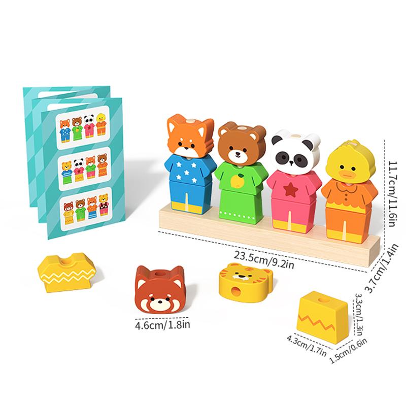 Non-Toxic Wooden Children'S Animal Changing Clothes Column Pattern Matching Color Recognition Fine Motor Training Game Educational Toys