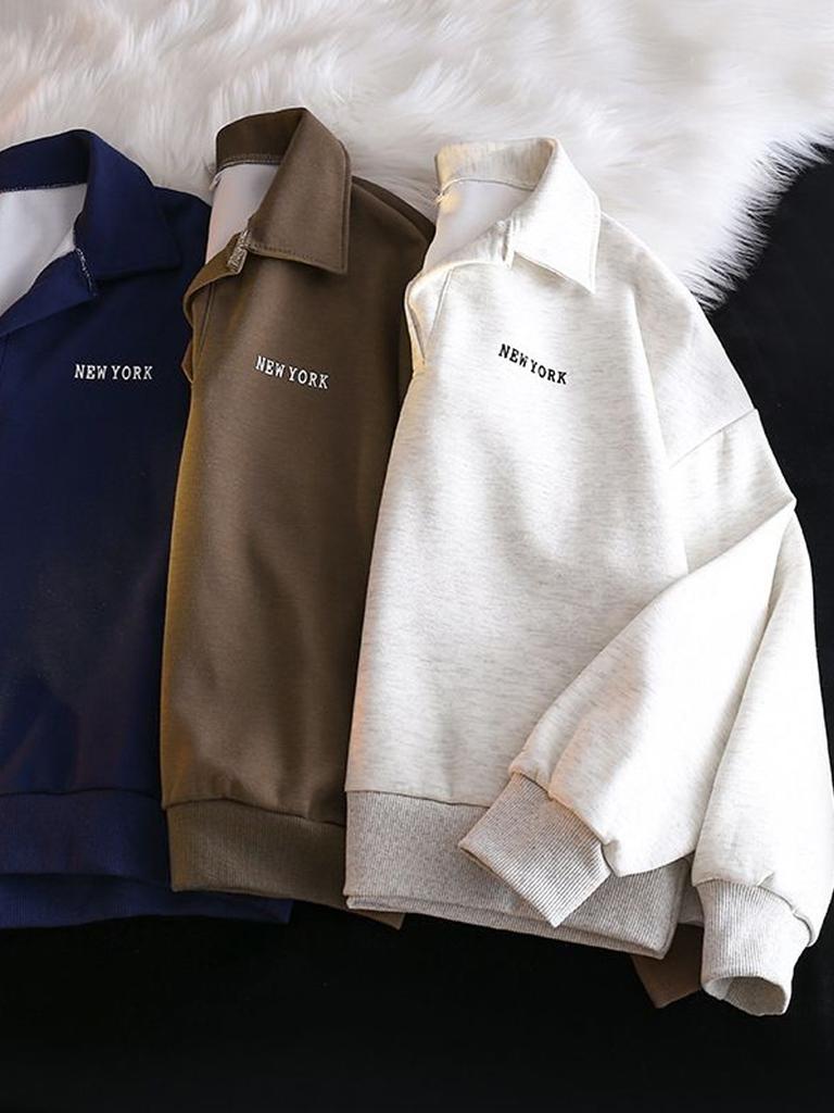 Baggy Long-sleeved Sweatshirt Women's Folded Collar Sweatshirt Spring Autumn Korean Fashion Top Y2K Clothing