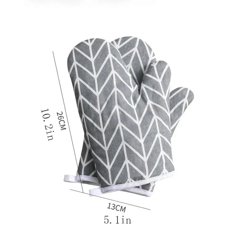 Heat-Resistant Microwave Oven Gloves High-Temp Insulated Kitchen Gloves Chevron Pattern Soft Fabric Wrist Straps Kitchen Tools