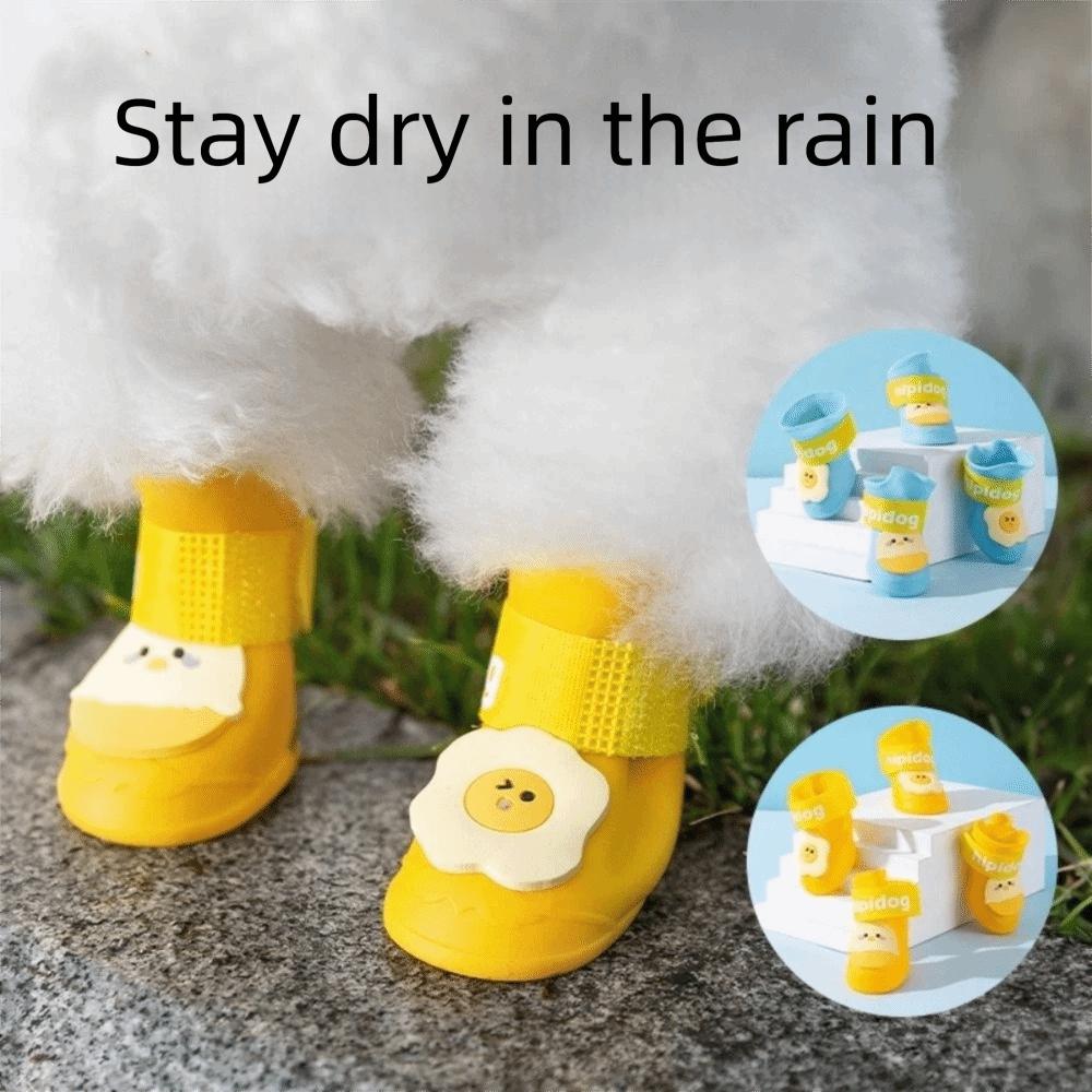 4Pcs/Set Waterproof Puppy Shoes Anti Slip Sole Pet Paw Protector Pet Rain Boot Rainy Weather