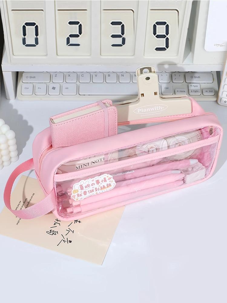 1pc PVC Waterproof Pencil Case Large Capacity Pen Case Organizer Zipper Pencil Pouch Office Supplies School Supplies Pencil Case