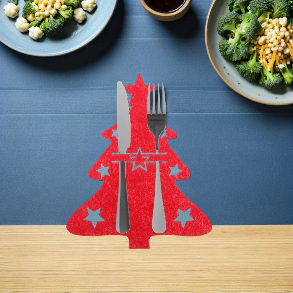 48Pcs Xmas Tree Cutlery Bags Felt Fork Spoon Holders Christmas Tableware Decoration Holiday Party Favor Table Setting