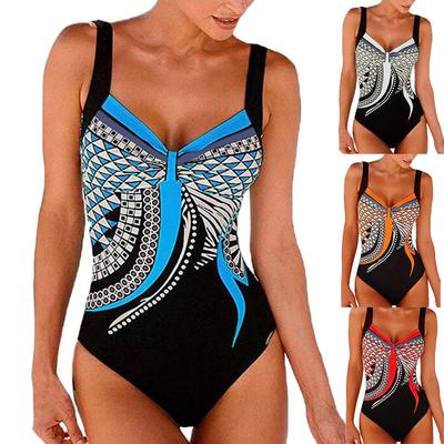 Frauen Sommer Rückenfrei Sexy Print Bademode Beachwear Siamesischer Badeanzug Bikini Set