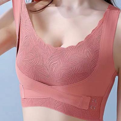 Women Bra Shockproof Hollow Out Back Elastic Push-up Anti-snagging Cross Strap Closure Soft Breathable Padded Wireless Lady Sport Bra