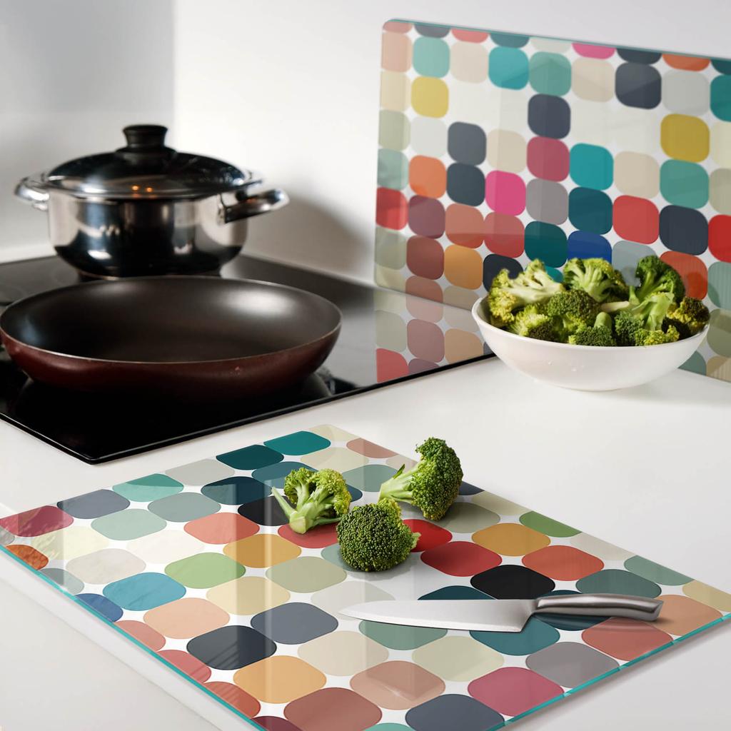 Stylish and Durable Glass Boards with Geometric Shapes Print 2x40x52 cm
