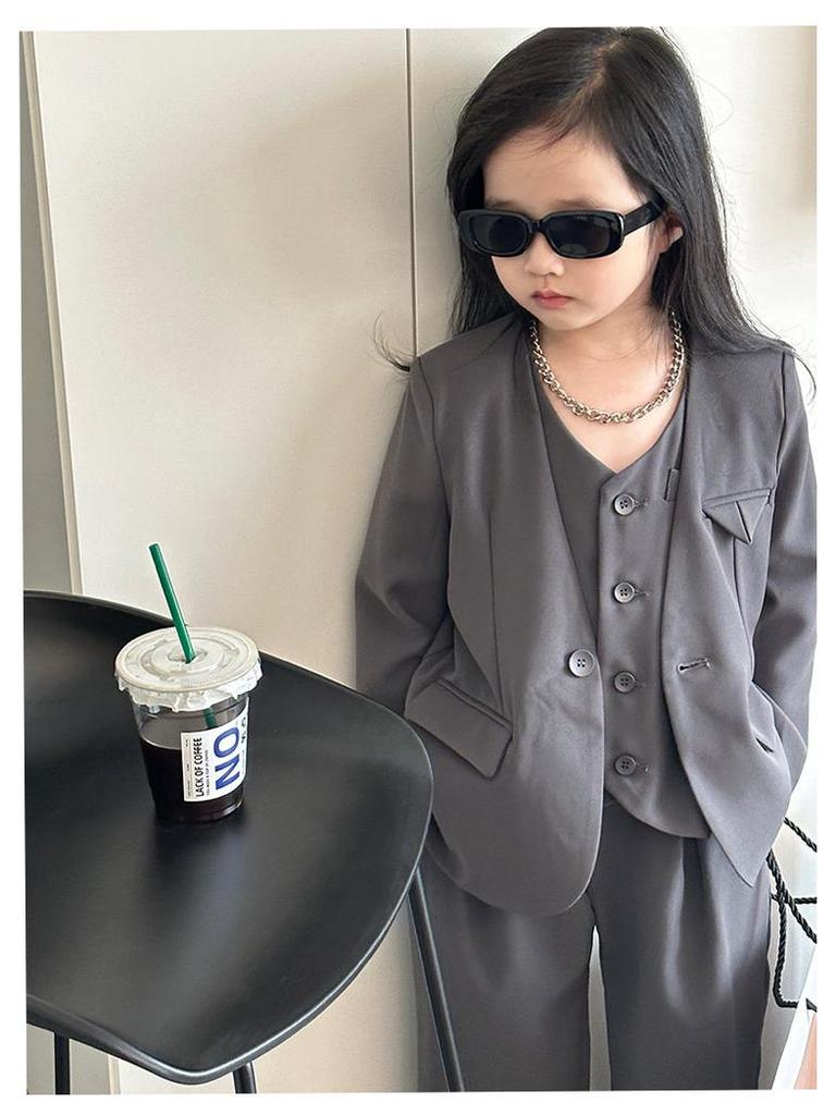 Automne 2025 Ensemble 3 Pièces Bonbon pour Filles - Ensemble Blazer Style Coréen