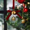 Christmas Wreath Bows with Jingle Bells Christmas Pendants Green Leaves Red Fruit Xmas Tree Hanging Ornaments Artificial Craft
