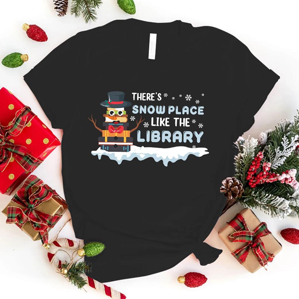 Fashion Unisex T-Shirt Christmas There'S Snow Place Like The Library Print Designed Summer Tops Tees