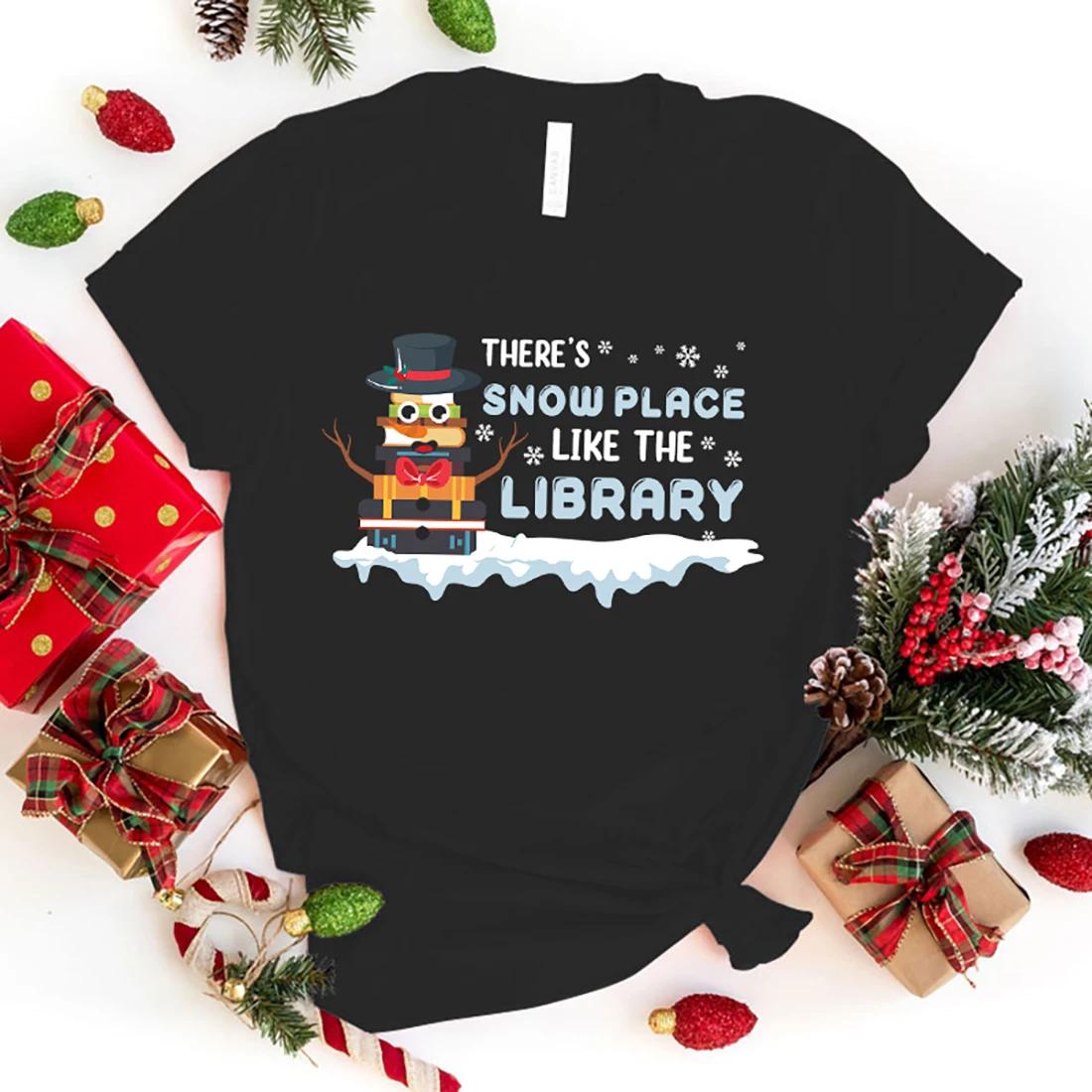 Модная футболка унисекс с рождественским принтом There S Snow Place Like The Library, летние топы, футболки M чёрный