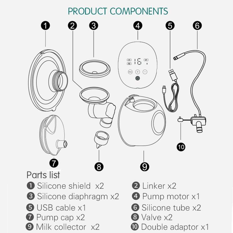 Electric Milk Breast Pump Medical Grade Silicone Double Wearable Electric Breast Pump Hands Free Automatic Breast Pump Messager