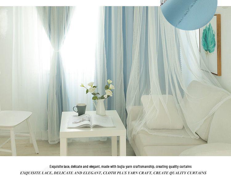 Double Layer Blackout Curtains, Girly Cream Style, Fabric and Gauze, for Bedroom and Dormitory, Sun Protection and Heat Insulation
