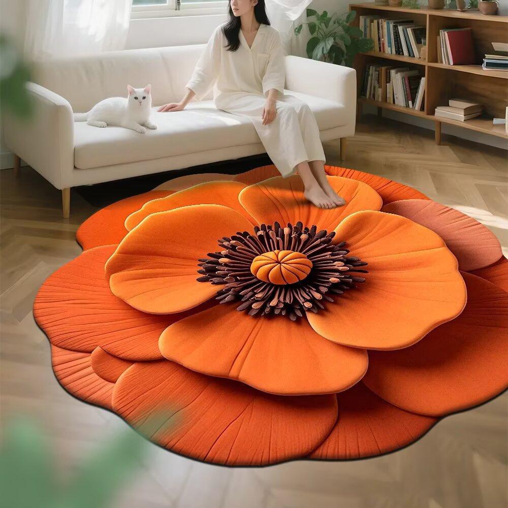 3D Floral Crystal Velvet Floor Mat For Living Room Polyester Fiber Easy To Clean Stain Resistant Decorative Rug For Bedroom And Home Decor