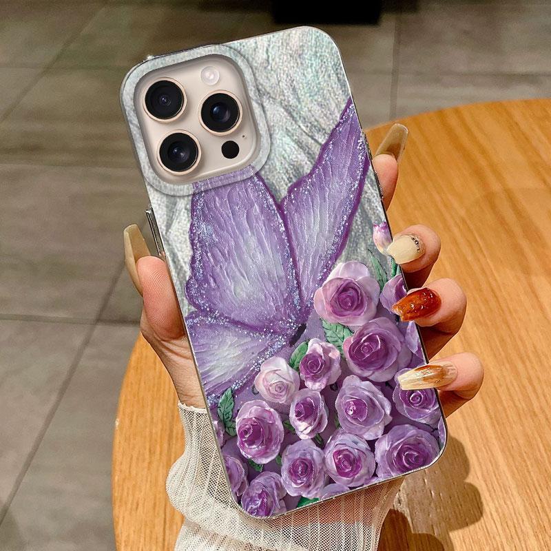 Gradient Colorful Pueple Butterfly For Apple iphone 16 Pro Max 16Plus 16e Cases Cover Soft Phone Case Fundas Silicone Clear Shell Back TPU Bumper
