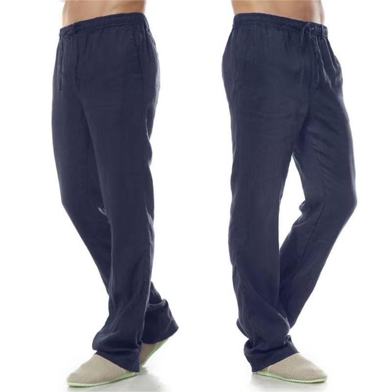 Men's Cotton Linen Pants Male Autumn Breathable Solid Color Linen Trousers Joggers Fitness Streetwear Back With Pocket