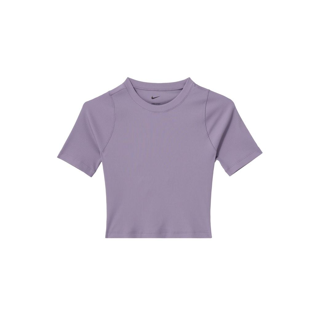 Nike Zenvy Ribbed Short Sleeve Crop Top with Quick-Dry Technology Women Tops Dawn-Deep-Purple FN7468-509