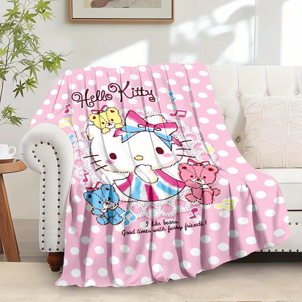 

1pc Hello Kitty cute cartoon pink polka dot pattern blanket - home decoration blanket suitable for all seasons, soft and comfortable, machin 130x150cm
