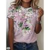 Elegant and Stylish Women's T-shirt with Colorful Roses and a Round Neckline, a Versatile and Refreshing Y2K-style Top for Summer