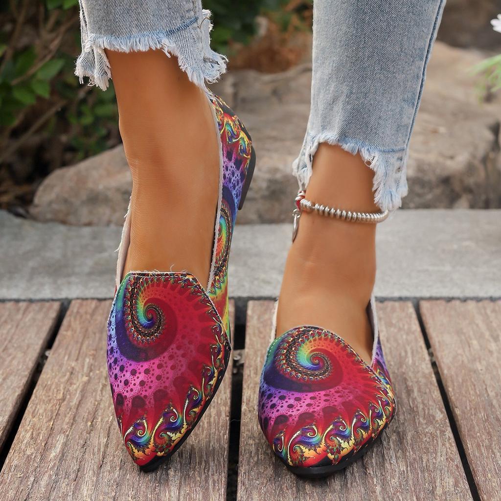 Fashion Female Shoes on Sale 2024 Vintage Print Women's Flat Shoes Casual Fashion Lazy Shoes Anti-slip Wear-resistant Ladies Work Shoe