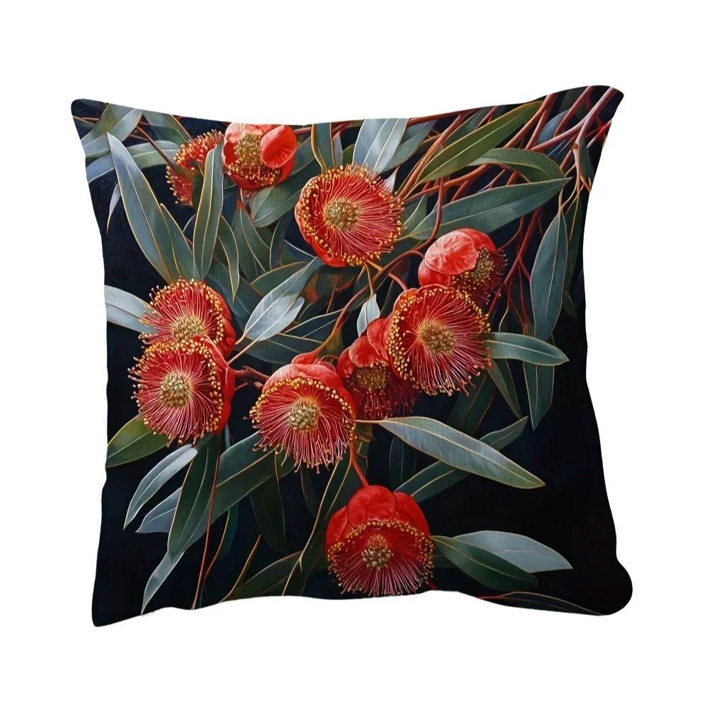 1Pc Red Eucalyptus Flower Pillow Cover, Polyester 2D Double-Sided Print, Vibrant Australian Native Floral Art, Botanical Home De