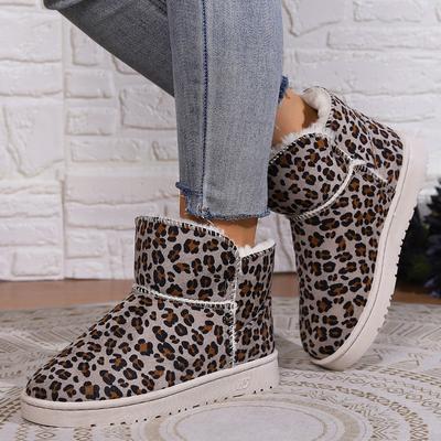 2025 Gepolsterte Flache Weiche Sohle Leopard Winter Gepolstert Extra Dick Leopard Flache Schneestiefel Damen