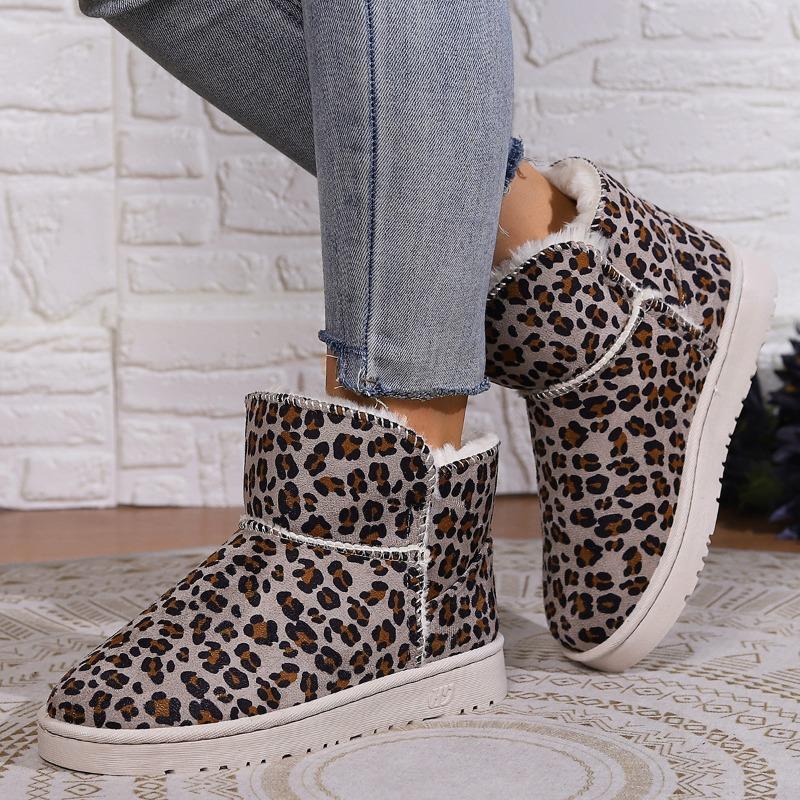 2025 Padded Flat Soft Sole Leopard Winter Padded Extra Thick Leopard Flat Snow Boots Female