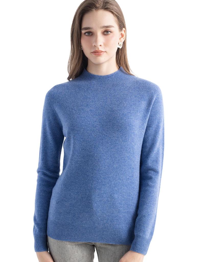 Women's Slimming Wool Long-Sleeve Half-High Neck Top - Solid Color, Versatile Basic