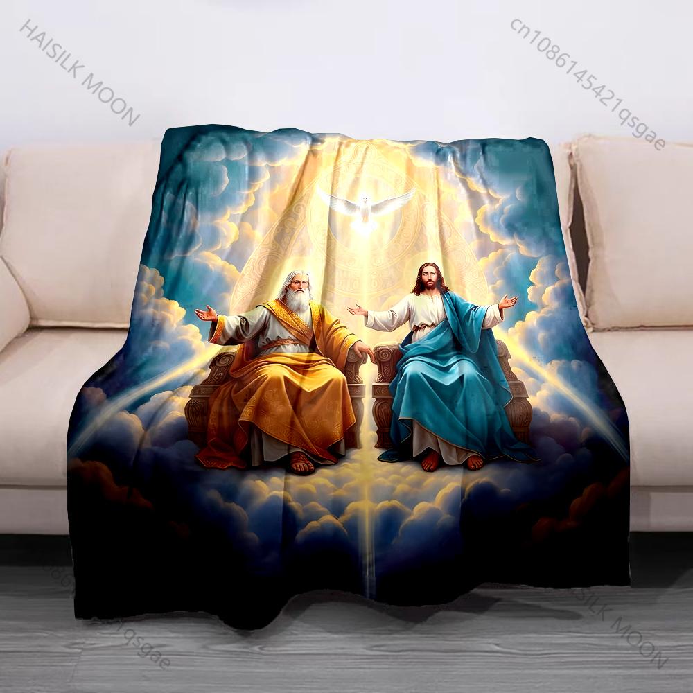 The Clouds In the Sky Jesus the Trinity Print Believer Pray Blanket Warm Soft Flannel Material Suitable for All Seasons Gift