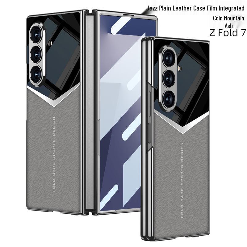 Samsung ZFold7 Electroplated Solid Color Leather Phone Case - Foldable Cover