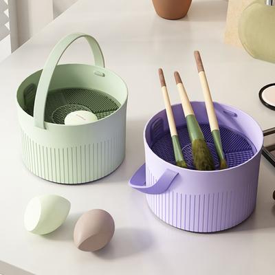 2-In-1 Makeup Brush Cleaning Mat with Brush Drying Holder Cosmetic Brush Cleaning Bowl Sponge Powder Puff Washing Tool