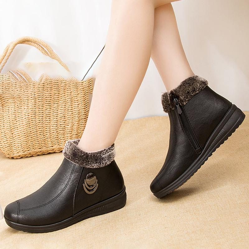 Winter Warm Fleece Shoes Elderly People Flat Boots Soft Bottom Anti Slip Women's Shoes