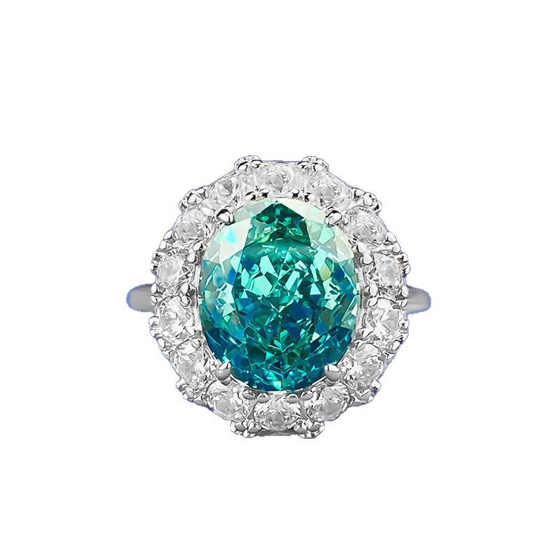 Hui Zhi Yi S925 Silver Ring with Diamonds and Green Ice Flower - Lavish Rich Woman Style