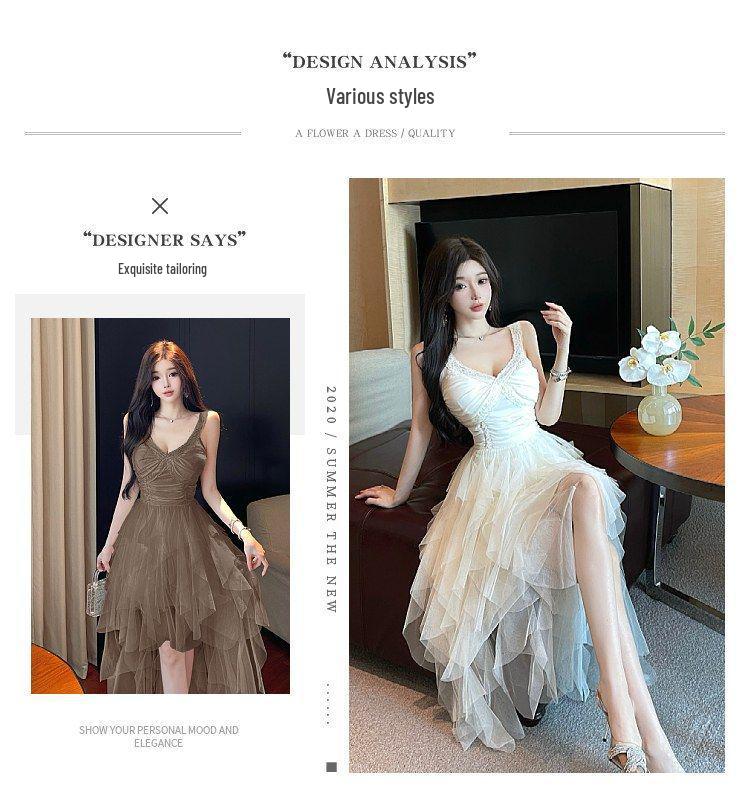 Elegant High-End White Mesh Princess Dress with Irregular Skirt for Special Occasions